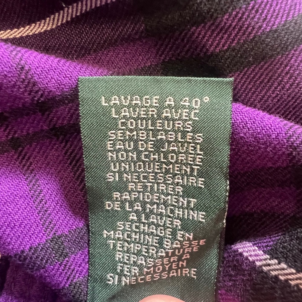 Lauren Jeans‎ Co Ralph Lauren Purple Plaid Band Collar Button Down Shirt Large - Picture 4 of 7